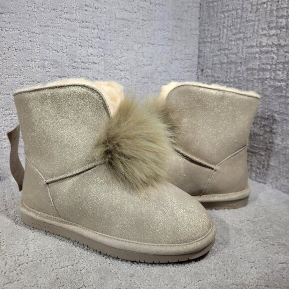 BearPaw Libby Pom-Pom Women's Size US 9 Golden Suede Sheepskin Winter Boots - Picture 7 of 11